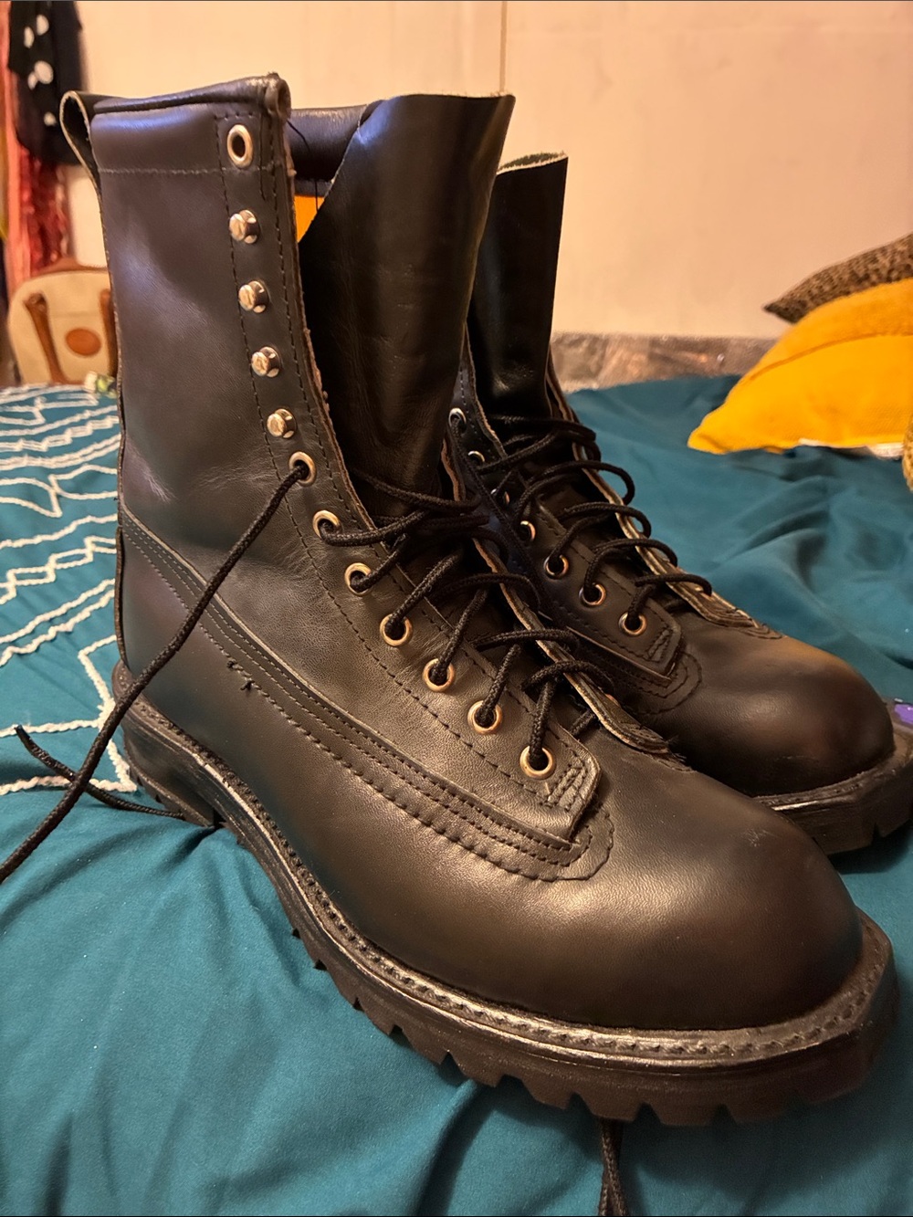 Vibram Black Leather Lace-Up Work Boots